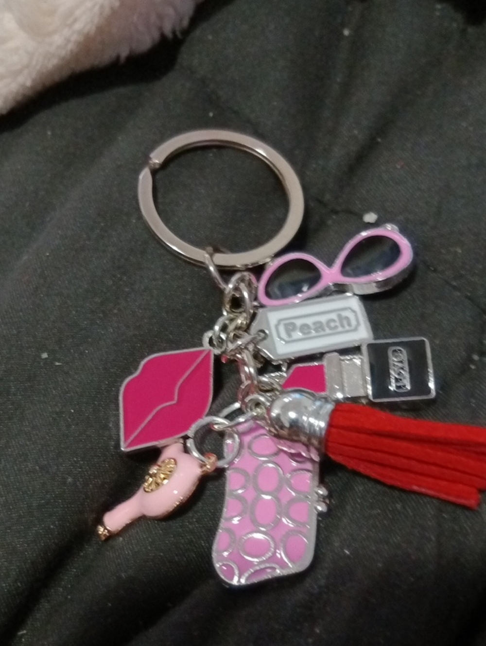 Custom Made Charm Keychain with Pink and Red Accents